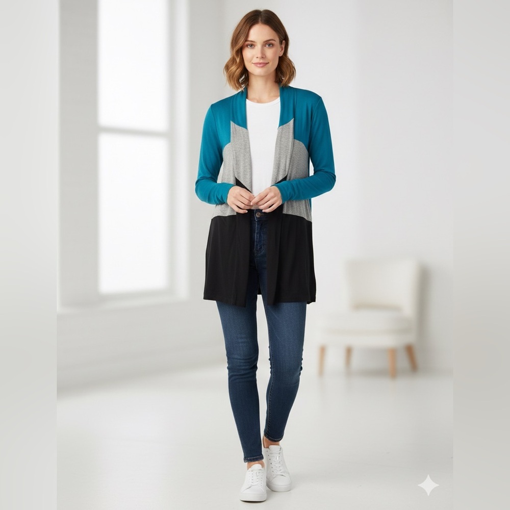 Lane Bryant ColorBlock Cardigan Teal Grey Black